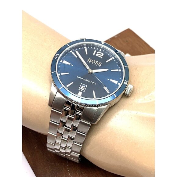 Hugo Boss Men's Watch 1513902 Quartz Blue Dial Date Silver Stainless Steel 42mm - Picture 5 of 14